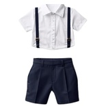 White Shirt With Dark Blue Dressing Pullers and Shorts